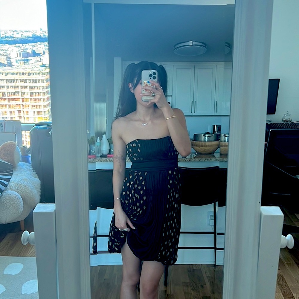 Y2K DVF silk balloon strapless star print dress